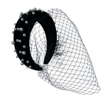 Load image into Gallery viewer, Black Birdcage Veil for Brides Netting Wide with Pearls

