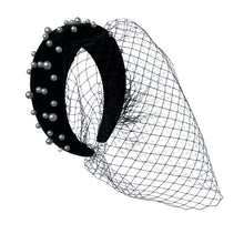 Load image into Gallery viewer, Black Birdcage Veil for Brides Netting Wide with Pearls