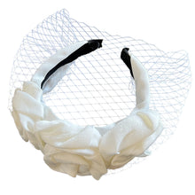Load image into Gallery viewer, Headband Veil for Girls White/Black Netting Rose Velvet Plicated