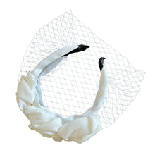 Load image into Gallery viewer, Headband Veil for Girls White/Black Netting Rose Velvet Plicated