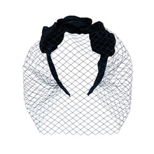 Load image into Gallery viewer, Headband Veil for Girls White/Black Netting Rose Velvet Plicated