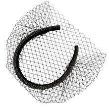 Load image into Gallery viewer, Black Headband Veil for Brides Netting Wide with Crystals
