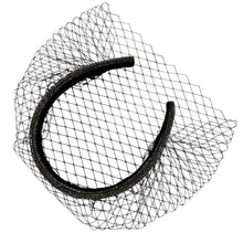 Load image into Gallery viewer, Black Headband Veil for Brides Netting Wide with Crystals