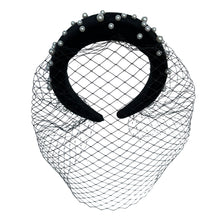 Load image into Gallery viewer, Black Birdcage Veil for Brides Netting Wide with Pearls
