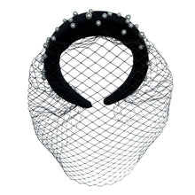 Load image into Gallery viewer, Black Birdcage Veil for Brides Netting Wide with Pearls