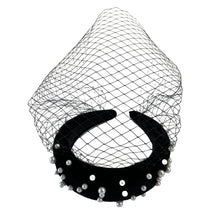 Load image into Gallery viewer, Black Birdcage Veil for Brides Netting Wide with Pearls