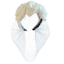 Load image into Gallery viewer, Headband Veil for Girls White/Black Netting Rose Velvet Plicated