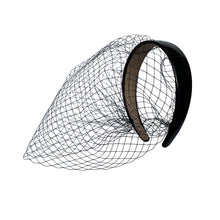 Load image into Gallery viewer, Birdcage Veil for Brides Black/White Netting Wide Glossy