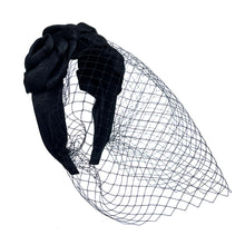 Load image into Gallery viewer, Headband Veil for Girls White/Black Netting Rose Velvet Plicated

