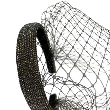 Load image into Gallery viewer, Black Headband Veil for Brides Netting Wide with Crystals