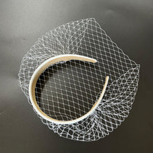 Load image into Gallery viewer, Birdcage Veil for Brides Black/White Netting Wide Glossy