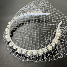 Load image into Gallery viewer, White Headband Veil for Brides Netting with Pearls