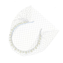 Load image into Gallery viewer, White Headband Veil for Brides Netting with Pearls