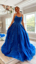 Load image into Gallery viewer, Royal Blue Prom Dress 2023 Spaghetti Straps Corset Back Appliques