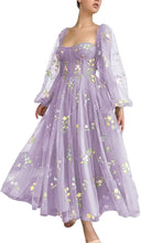 Load image into Gallery viewer, Puffy Prom Dress 2023 Square Neck Long Sleeves Floral Embroidery Tulle Corset Back