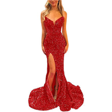 Load image into Gallery viewer, Sexy Prom Dress 2023 Sequin Mermaid V Neck Long with High Slit Sparkly Corset Back