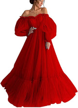 Load image into Gallery viewer, Long Puffy Sleeve Prom Dress 2023 Off the Shoulder A-line Sweetheart Neck for Women Corset Back