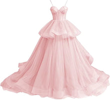 Load image into Gallery viewer, Puffy Prom Dress 2023 Ball Gowns Sweetheart Neck Horsehair Tulle Spaghetti Straps Corset Back