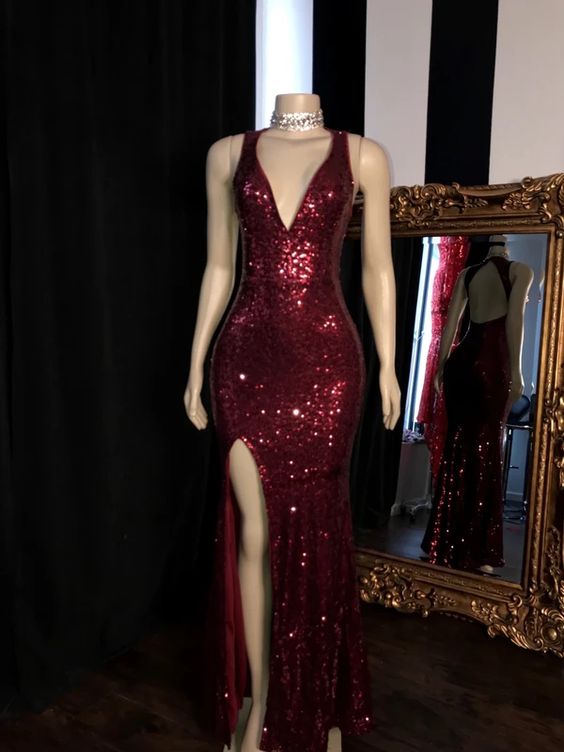 Red Prom Dress 2023 Sequin with Slit