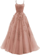 Load image into Gallery viewer, Dusty Pink Prom Dress 2023 Spaghetti Straps Tulle Lace Appliques