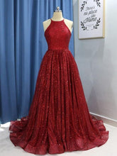 Load image into Gallery viewer, Red Prom Dress 2023 Sequin Halter Neck Pleats