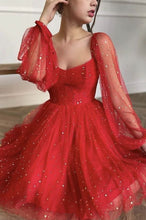 Load image into Gallery viewer, Red Prom Dress 2023 Long Bishop Sleeves Sparkly Tulle