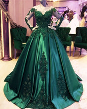 Load image into Gallery viewer, Emerald Green Prom Dress 2023 Off the Shoulder Satin with Appliques
