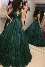 Load image into Gallery viewer, Green Prom Dress 2023 Plunging Neck Sequin with Pleats