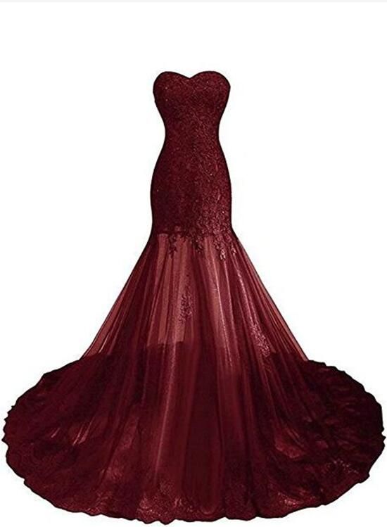 Burgundy Prom Dress 2023 Strapless Lace with Pleats – DCdress