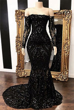 Load image into Gallery viewer, Black Prom Dress 2023 Off the Shoulder Sequin
