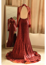 Load image into Gallery viewer, Burgundy Prom Dress 2023 Sequined Sexy Long Sleeves with Slit