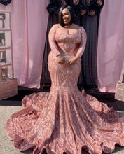 Load image into Gallery viewer, Plus Size Prom Dress 2023 Black Girls Slay Off the Shoulder Long Sleeves with Pleats