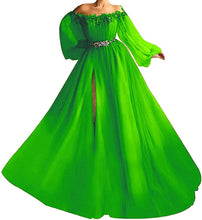 Load image into Gallery viewer, Puffy Sleeves Prom Dress 2023 Off the Shoulder Beaded Slit