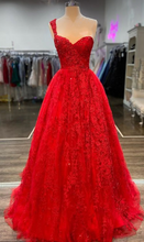 Load image into Gallery viewer, Red Prom Dress 2023 One-shoulder with Appliques Tulle