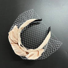 Load image into Gallery viewer, Headband Veil for Brides Champagne Netting Rose Plicated
