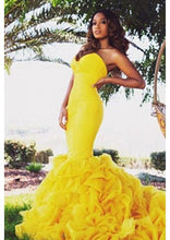 Load image into Gallery viewer, Yellow Prom Dress 2023 Strapless Ruffles Sweetheart
