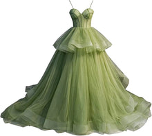 Load image into Gallery viewer, Puffy Prom Dress 2023 Ball Gowns Sweetheart Neck Horsehair Tulle Spaghetti Straps Corset Back