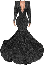 Load image into Gallery viewer, Sexy Prom Dress 2023 Long Sleeve V Neck Mermaid Sequined Zipper Up Back