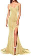 Load image into Gallery viewer, Prom Dress 2023 High Slit Backless Spaghetti Straps Sequin