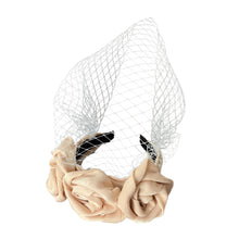 Load image into Gallery viewer, Headband Veil for Brides Champagne Netting Rose Plicated