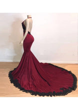 Load image into Gallery viewer, Burgundy Prom Dress 2023 Halter Neck Lace Hem Open Back