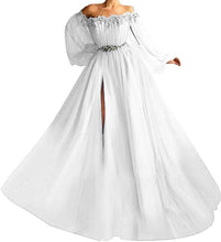 Load image into Gallery viewer, Puffy Sleeves Prom Dress 2023 Off the Shoulder Beaded Slit