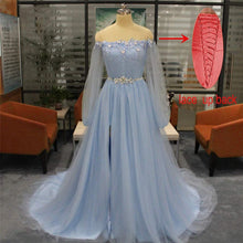 Load image into Gallery viewer, Puffy Sleeves Prom Dress 2023 Off the Shoulder Beaded Slit