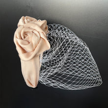 Load image into Gallery viewer, Headband Veil for Brides Champagne Netting Rose Plicated