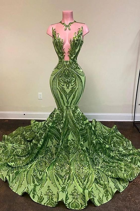Green Prom Dress 2023 Sleeveless Sexy Plunging Neck