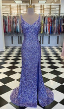 Load image into Gallery viewer, Purple Prom Dress 2023 Sequin Straps with Slit