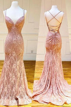 Load image into Gallery viewer, Pink Prom Dress 2023 Spaghetti Straps Lace Pleats
