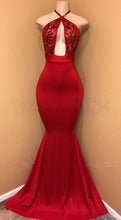 Load image into Gallery viewer, Burgundy Prom Dress 2023 Halter Neck Sequined