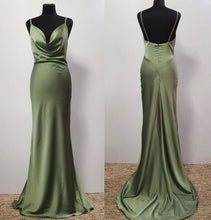 Load image into Gallery viewer, Green Prom Dress 2023 Cowl Neck Spaghetti Straps Zipper Up