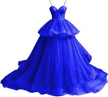 Load image into Gallery viewer, Puffy Prom Dress 2023 Ball Gowns Sweetheart Neck Horsehair Tulle Spaghetti Straps Corset Back